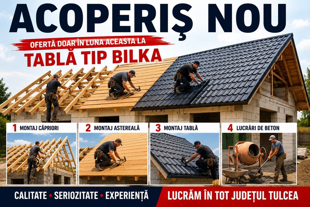 Reparații Acoperișuri | Acoperișuri Noi | Dulgherie | Montaj Tablă BILKA | Mansardări | Preț Avantajos