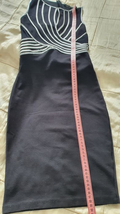 Kikiriki XS/S rochie bodycon neagră cu inserții argintii mini, club party ocazii