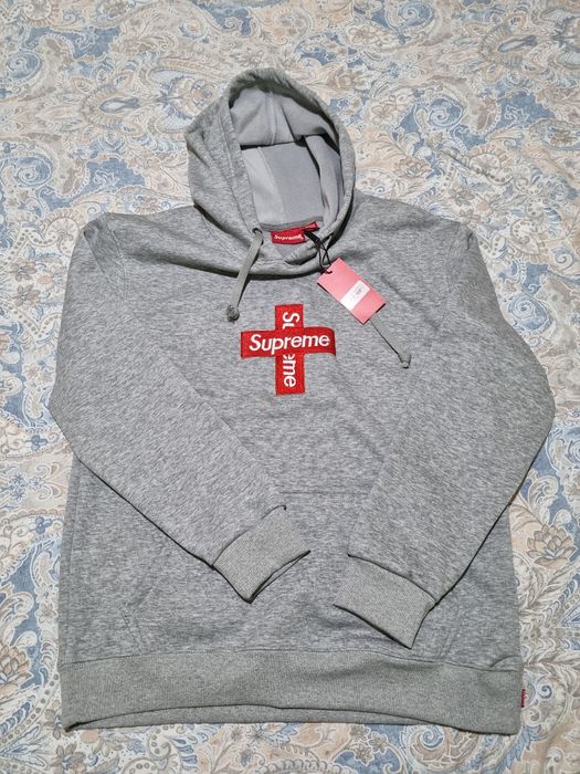 Supreme Cross Box Logo Hoodie Heather Grey - Чисто нов (Limited)