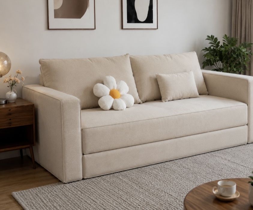 Canapea extensibilă 4 în 1 – Fotoliu, Șezlong și Pat | Culoare Crem | Nouă