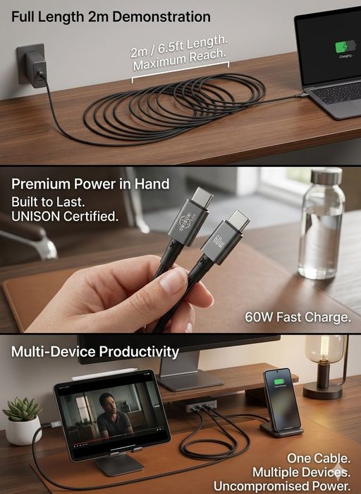 60 WATT , 2 METER data/charging compatibl cu telefon si laptopuri