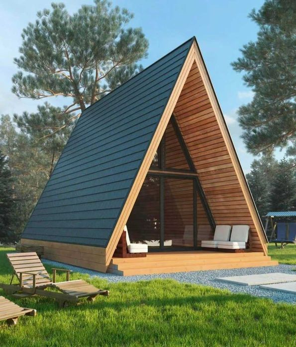 Cabana stil A-Frame, Casa, Foisoare si Terase din structura de lemn