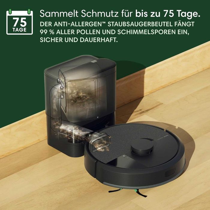 iRobot Roomba 105 Combo + AutoEmpty Dock - Автоматично изпразване до 75 дни, Прахосмукачка + Избърсване, Clearview LiDAR, 7000Pa,120 минути,SmartScrub