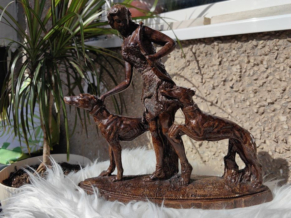 Ретро статуетка „Богиня Диана с хрътки“ | Art Deco Diana Goddess Statue | Винтидж