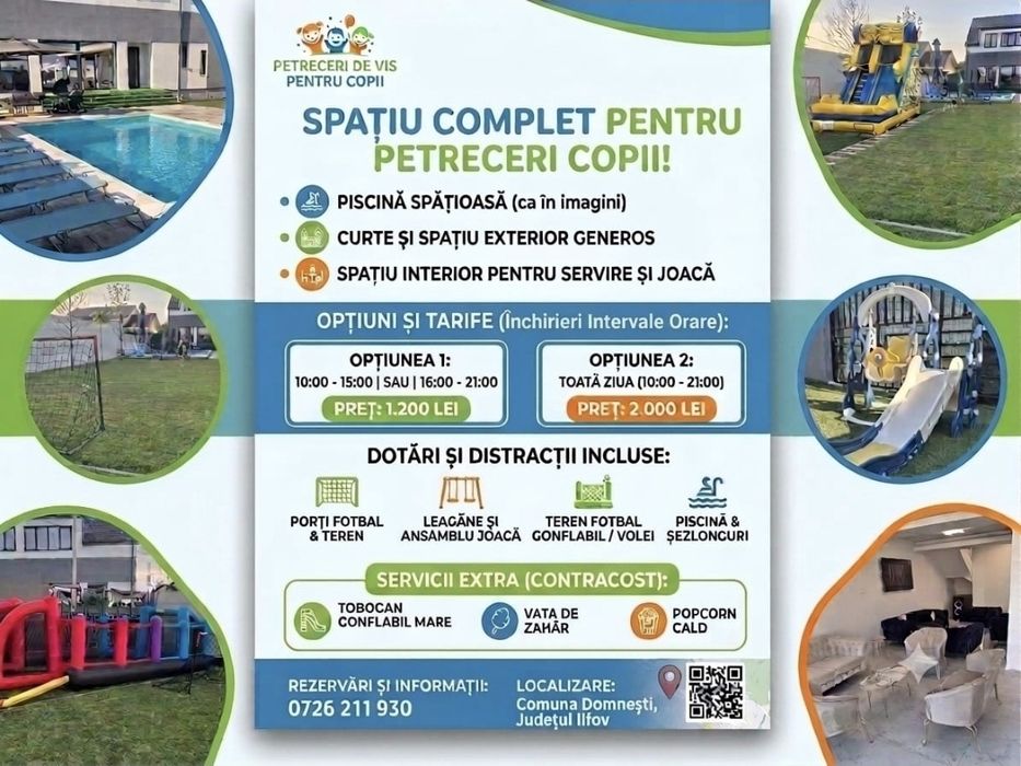Inchiriez piscina privata/ spatiu  pentru petreceri copii. Gonflabil fotbal/volei inclus
