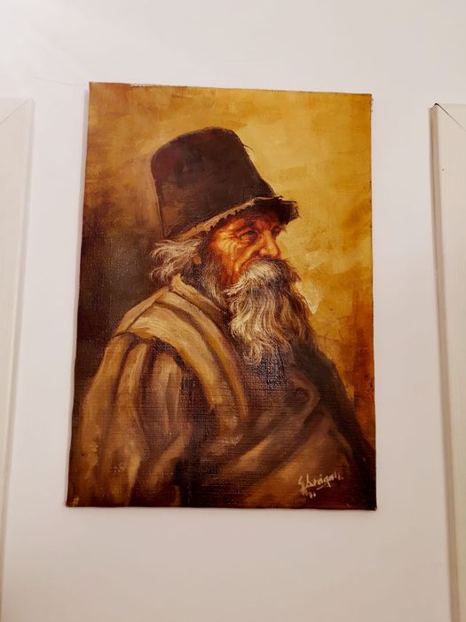 Superb tablou ,,Mos teaca,, ulei panza iuta Gheorghe Drăgan