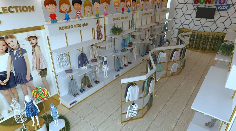 Стелаж для магазина детской одежды на 150 кв