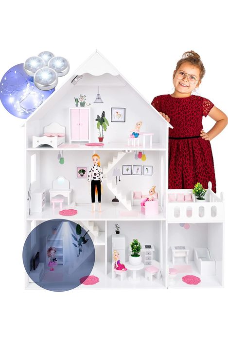 120см ЛЕД осветление голяма дървена къща за Барби с много аксесоари