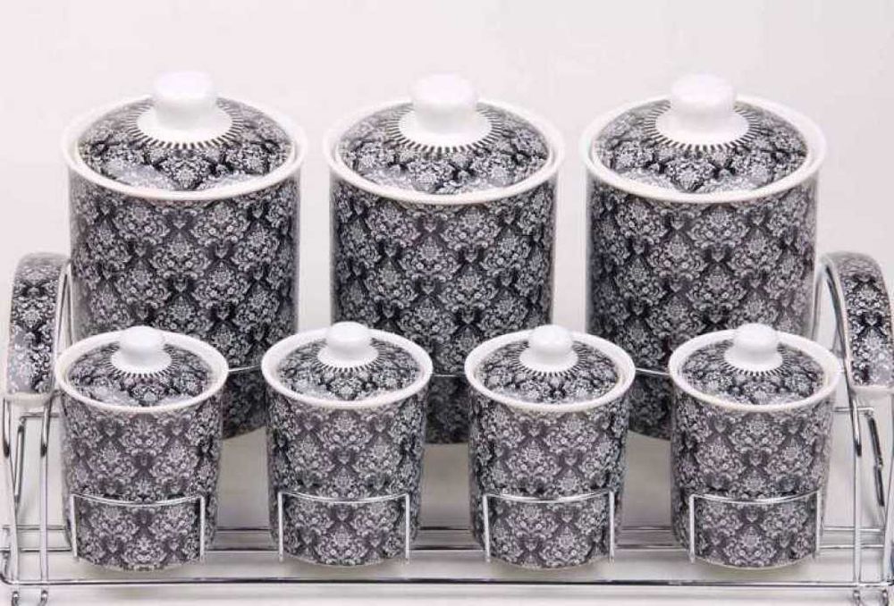 Порцеланови буркани+метална стойка 7бр