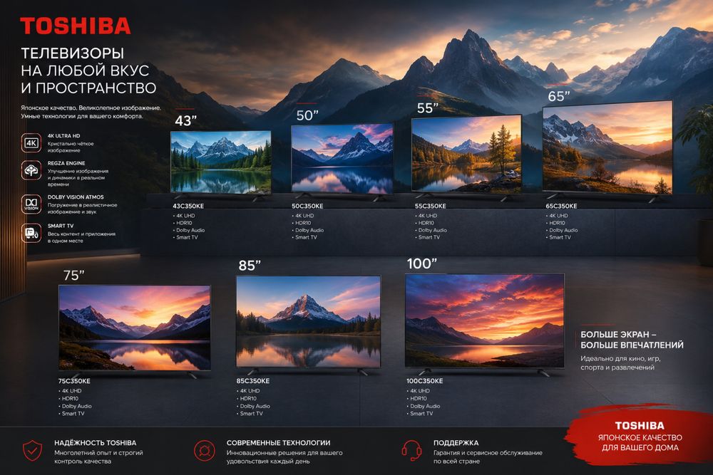 Телевизор TOSHIBA 43 C350RE 4K UHD Smart TV VIDAA 60Hz  (оптом склад)