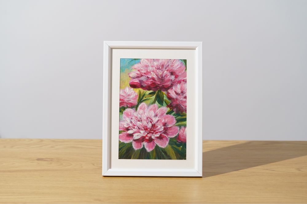 Картина акрил 15х21 см. Розови божури