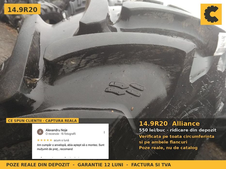 Cauciucuri Anvelope 14.9R20 14.9 R20 14.9-20 340/75R20 14920 Alliance Tractor Punte Fata Utilaje Agricole SH Second Hand LIVRARE Garantie 1 An