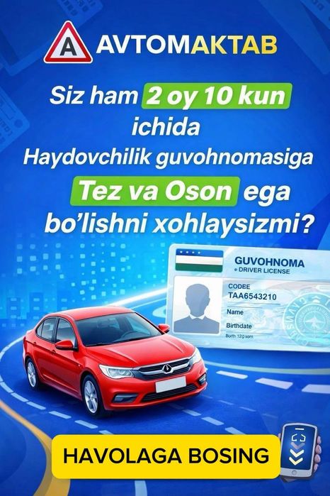 Avtomaktab endi 20 kunda pravani qolga kiriting!