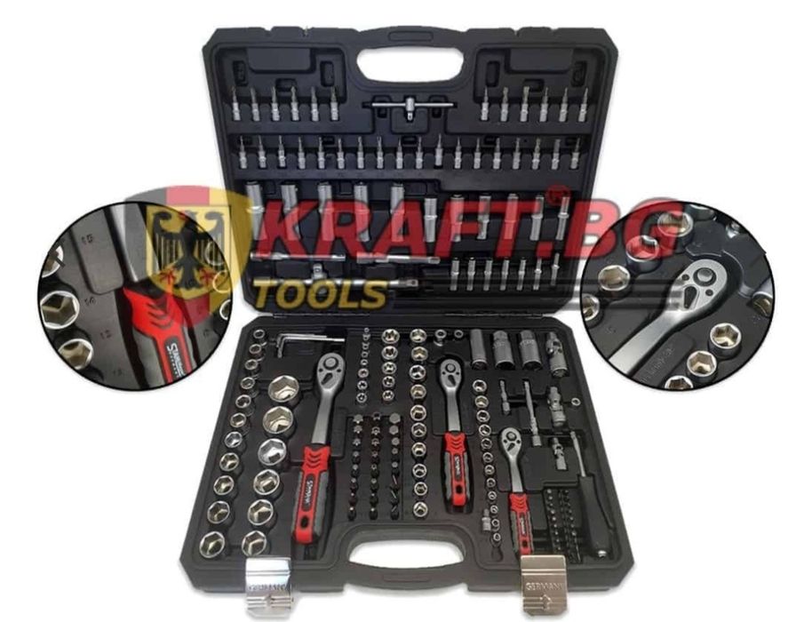 Куфар с инструменти Гедоре 172 части с 3 боря Тресчотки