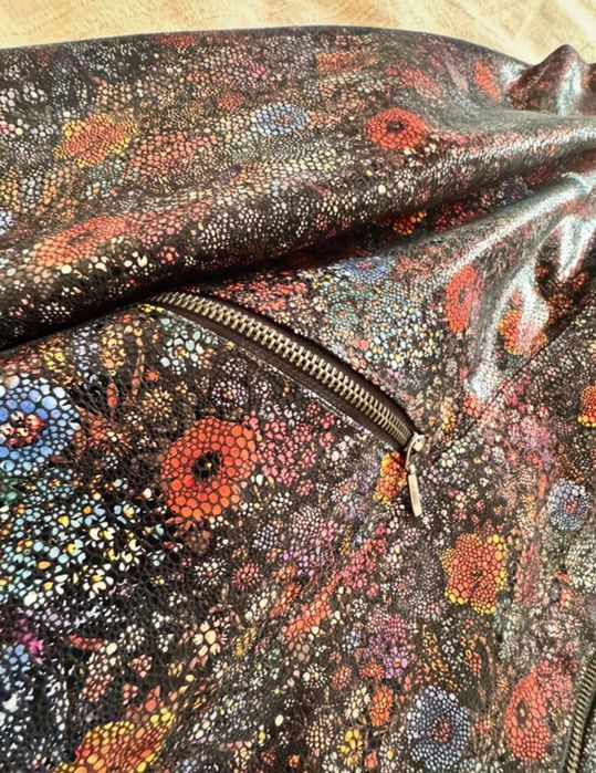 Jachetă damă Maximum Chic cu fermoar, model floral, piele întoarsă