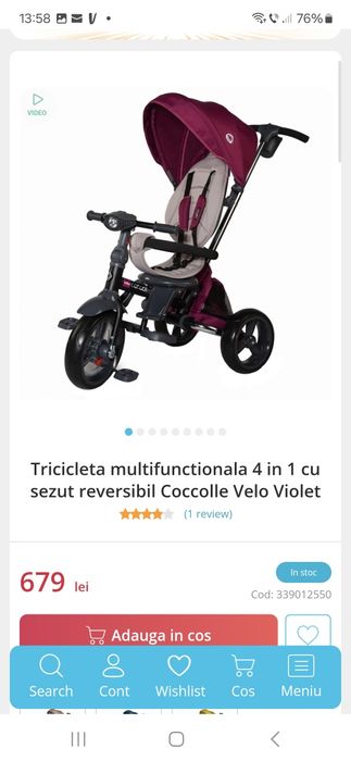 Tricicleta multifunctionala 4 in 1 cu sezut reversibil Coccolle Velo