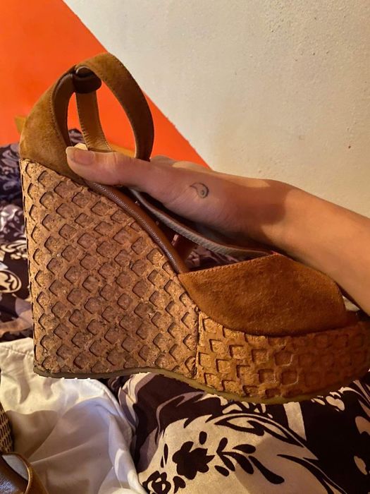 Jimmy Choo Pela Suede T-Strap Cork-Wedge Sandal Brown