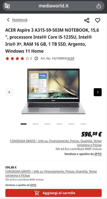 Laptop Acer Aspire 3 A315-59 15.6” Silver i5 16GB 1TB Nou Sigilat