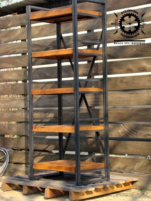 Rafturi in STIL INDUSTRIAL, blat lemn 10. ORICE DIMENSIUNE model 16