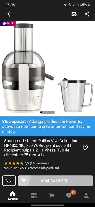 Storcator de fructe și legume Philips Viva Collection HR1855/80, 700 W
