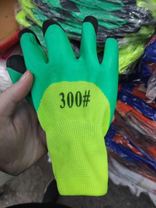 Перчатки двойной облив салатовые усиленные пальцы  Оптом из Первых рук