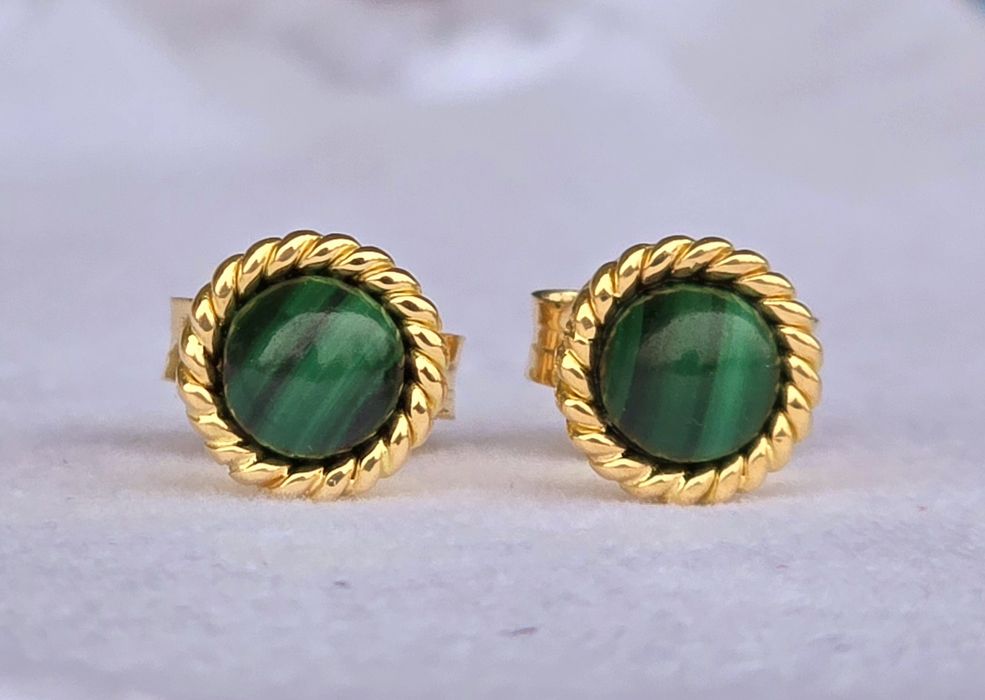 Cercei din aur galben 18k cu malahit natural, handmade