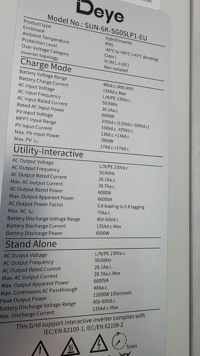 Продавам соларен хибриден инвертор Deye 6kw