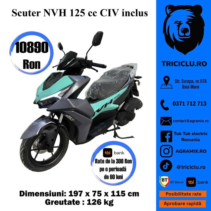 Scuter gri turcoaz Breckner NVH cu permis nou Agramix