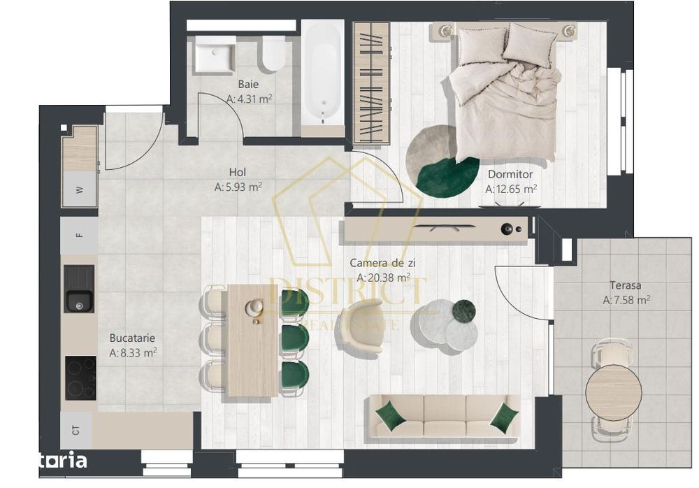 COM 0% Apartament nou cu 2 camere, bucatarie inchisa | Denya Forest
