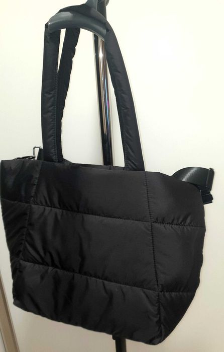 Geantă shopper matlasată, mare, cu curea detașabilă , Noua , Eticheta