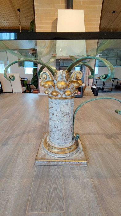 Masa de sticla stil neoclasic cu suport coloane romane/grecesti