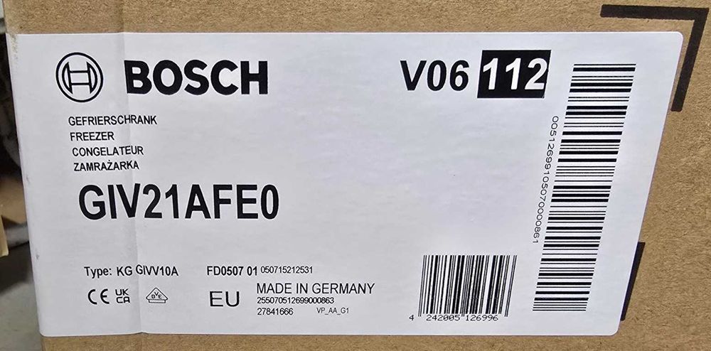 Нов, неразопакован фризер за вграждане Bosch GIV21AFE0, 96l-в гаранция