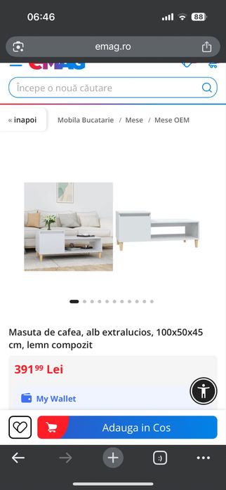 Vând masă de cafea Zakito Europe – Alb, 100x50x45 cm