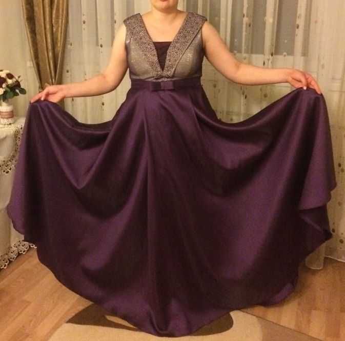 Rochie lunga de seara / revelion / nunta / nasa / gala mov cu argintiu