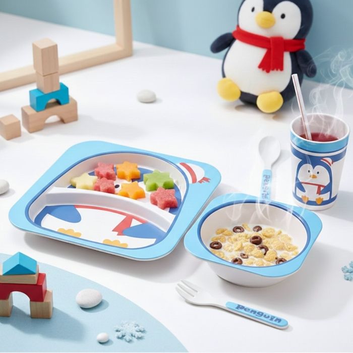 Детски комплект за хранене 5 части Cheffinger – чиния, купичка, чаша,