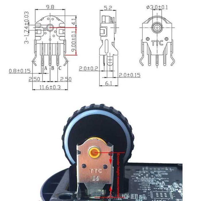 TTC Encoder Gold 7/8/9/10/11/12/13/14/15/16mm Dustproof Mouse Scroll
