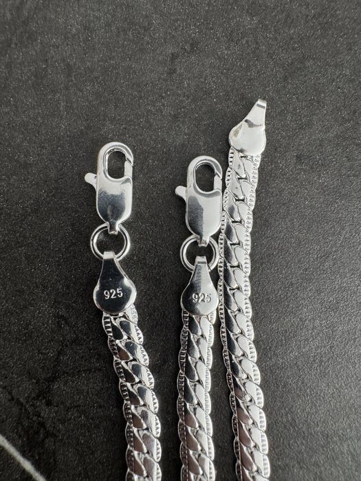 Set Lant si Bratara Argint suflat 925 noi 60 / 20 cm