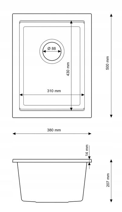 Компактна гранитна мивка Granitan Tuga 38см