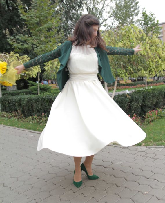 rochie ocazie - midi - tafta mata si voal - culoare ivoire