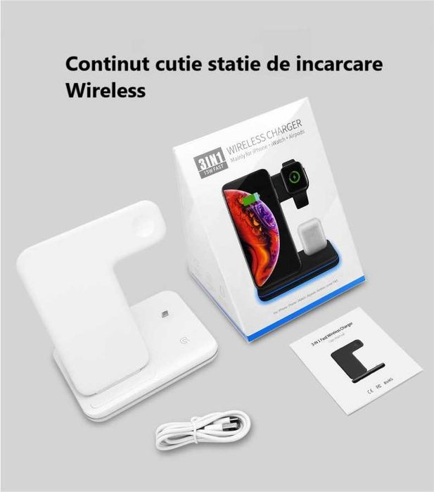 Incarcator telefon Wireless 3 in1 15 W, Suport incarcare telefoane