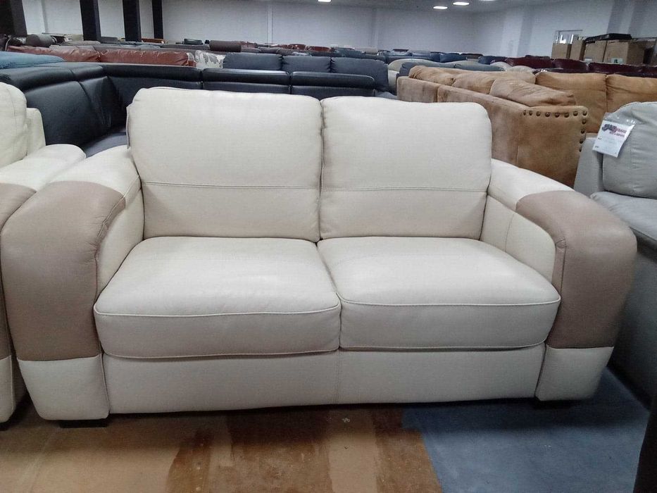 Кремав кожен диван двойка и фотьойл - естествена кожа