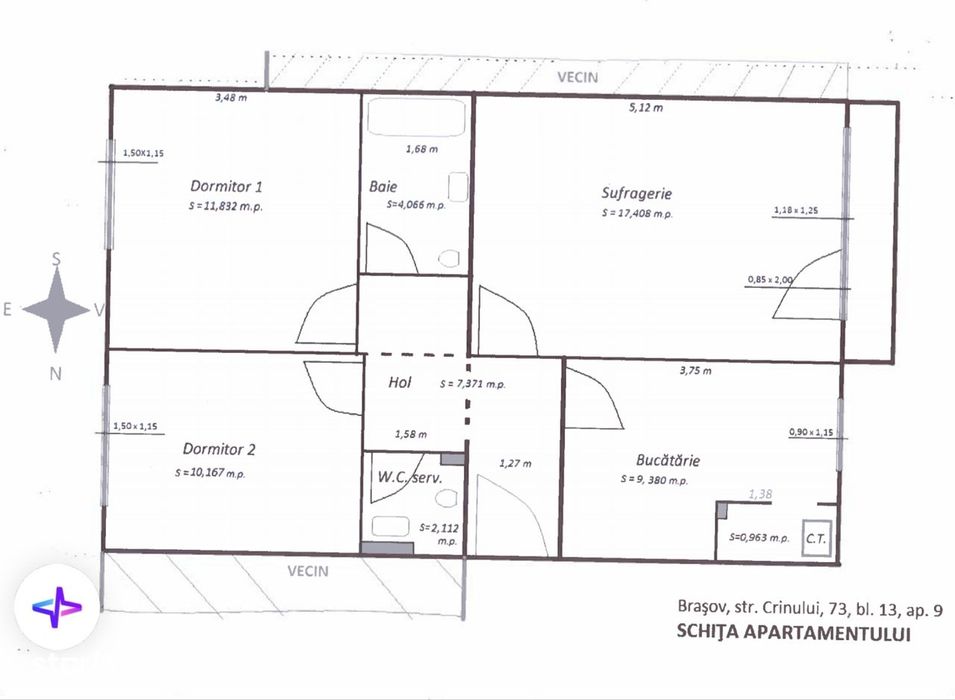 Vand apartament Brasov 3 camere cartierul Florilor
