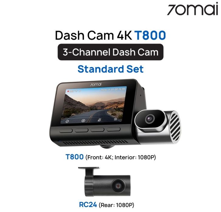 Видеорегистратор 70mai Dash Cam 4K T800, с 3 камерами
