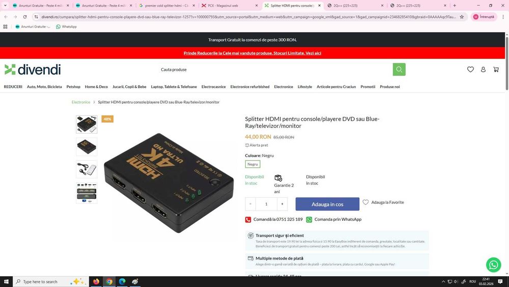 Splitter / Switch HDMI  - Nou / Garantie