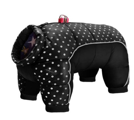 Кучешка зимна дрешка яке гащеризон за куче на точки ватирано черно