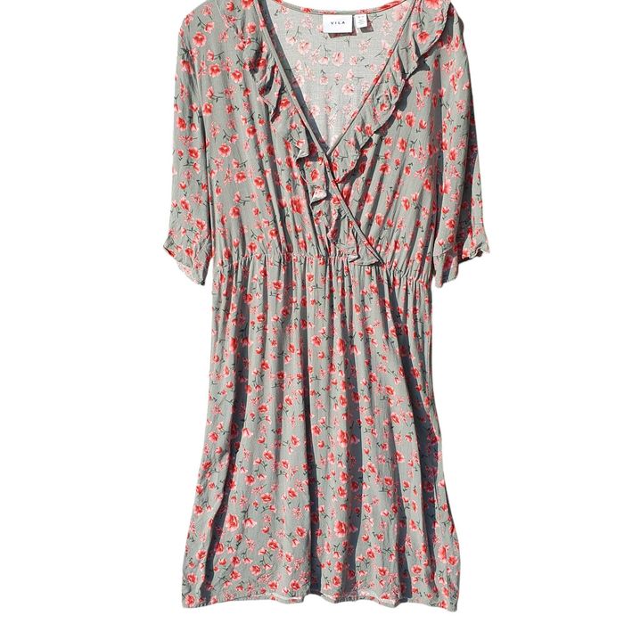 Rochie vascoza 40, M, Vila, mânecă scurta, verde cu flori