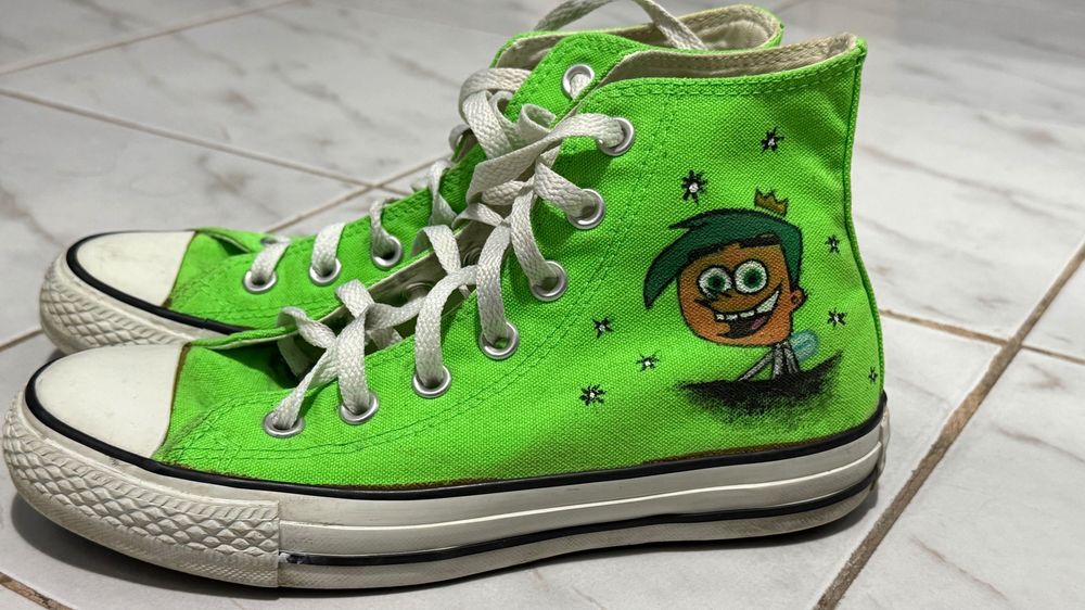 CONVERSE обувки високи зелени с рисунки