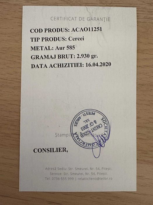 Cercei AUR alb 14K 2.93g de la Teilor cu certificat asociat