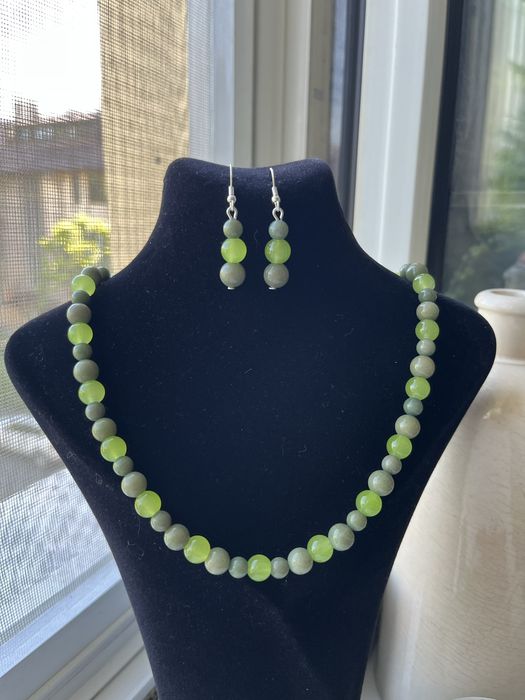 Set colier + cercei + brățară - pietre semiprețioase: JASP AVOCADO + PERIDOT