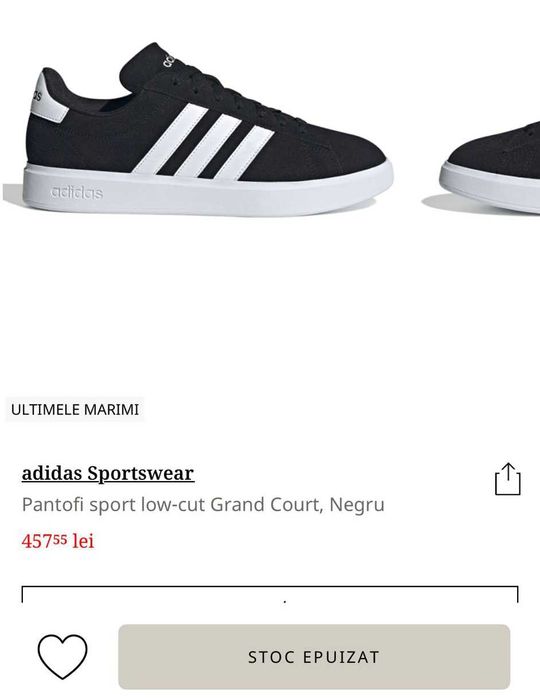 Adidas Grand Court 2.0, Piele intoarsa, Negru, Marime 43 1/3, Noi